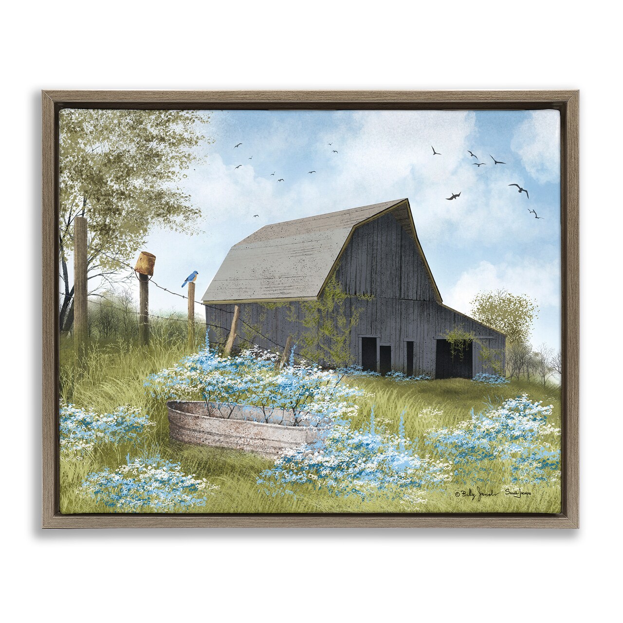 Stupell Industries Blue Floral Country Garden Floater Framed Canvas Wall Art Design by Billy Jacobs